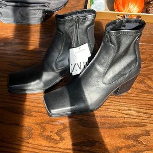 Leather square toe booties